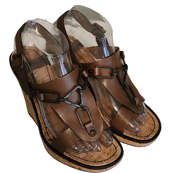 See By Chloe Brown Leather Wedge Sandals size 38 / US 7.5 - Picture 2 of 9